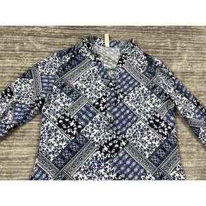 Perseption Top Womens Medium Blue Long Sleeve Pullover‎ 1/4 Button 3/4 Sleeve